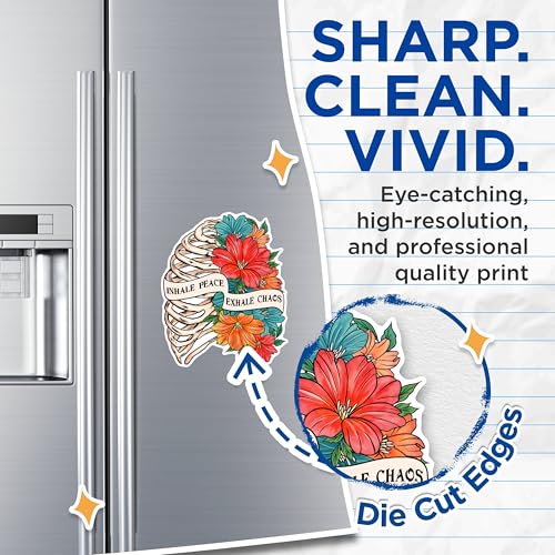 (2 Pack) Inhale Peace Exhale Chaos Magnets - Floral Skeleton Magnets - Inspirational Quotes Magnets for Home Decor- 5" On Longest Side - for Fridges, Toolboxes, Cars - Made in USA - MAG3004