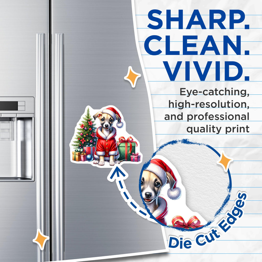 (2 Pack) Cute Santa Puppy Christmas Magnets - Holiday Dog Refrigerator Decor - Festive Animal Art for Kitchen - 5 Inches On Longest Side - Thick Durable Magnet - Made in USA - MAG28094