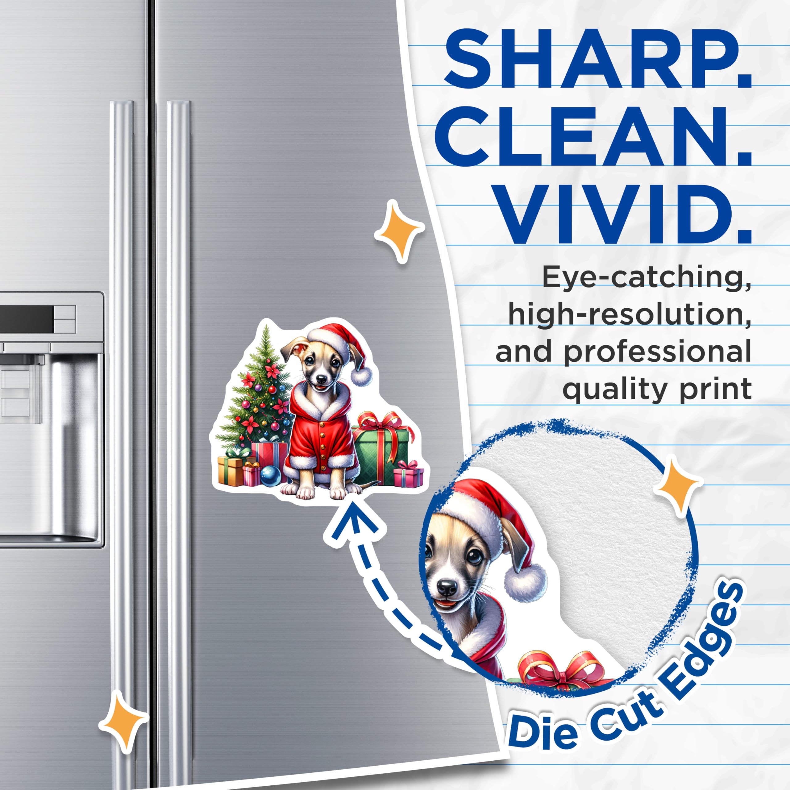 (2 Pack) Cute Santa Puppy Christmas Magnets - Holiday Dog Refrigerator Decor - Festive Animal Art for Kitchen - 5 Inches On Longest Side - Thick Durable Magnet - Made in USA - MAG28094