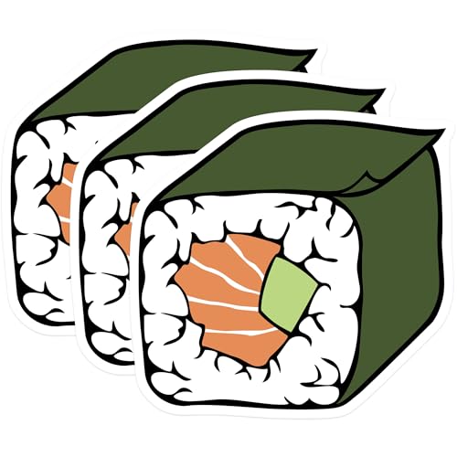 (3 Pack) Sushi Decals - Japanese Food - Bento Box - Laptop Decals- 3 Inches On Longest Side - Easy Peel & Apply - Made in USA - 3MCS5018