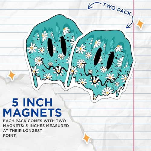 (2 Pack) Daisy Smile Dripping Magnets Magnets - Cute Floral Smiley - Fun Fridge Decor - 5" On Longest Side - Made in USA - Sticks to Refrigerators & Metal Surfaces - MAG9217