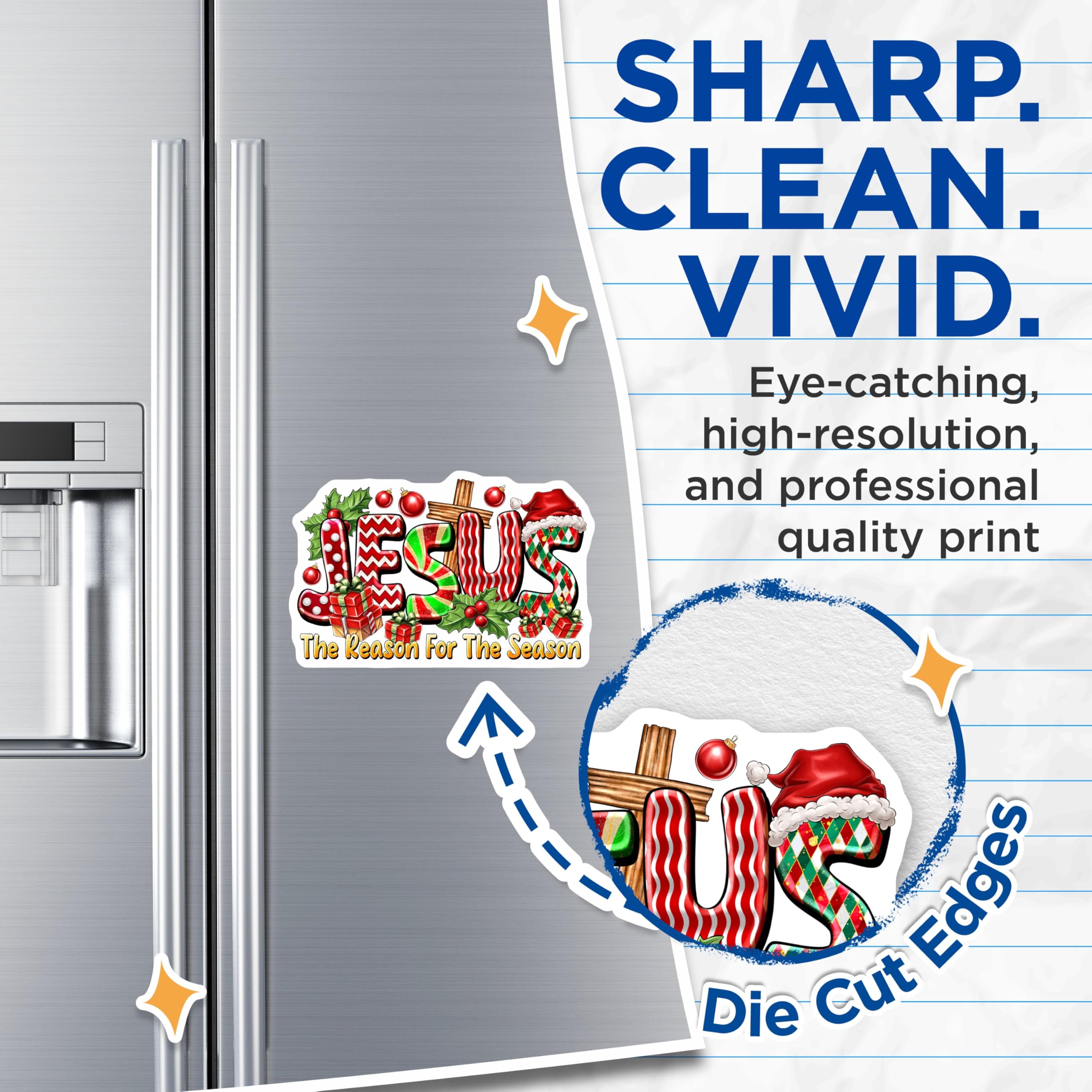 (2 Pack) Christmas Jesus Magnets - The Reason for The Season Christian Decor - Festive Refrigerator Magnets - 5 Inches On Longest Side - Thick Durable Magnet - Made in USA - MAG30309