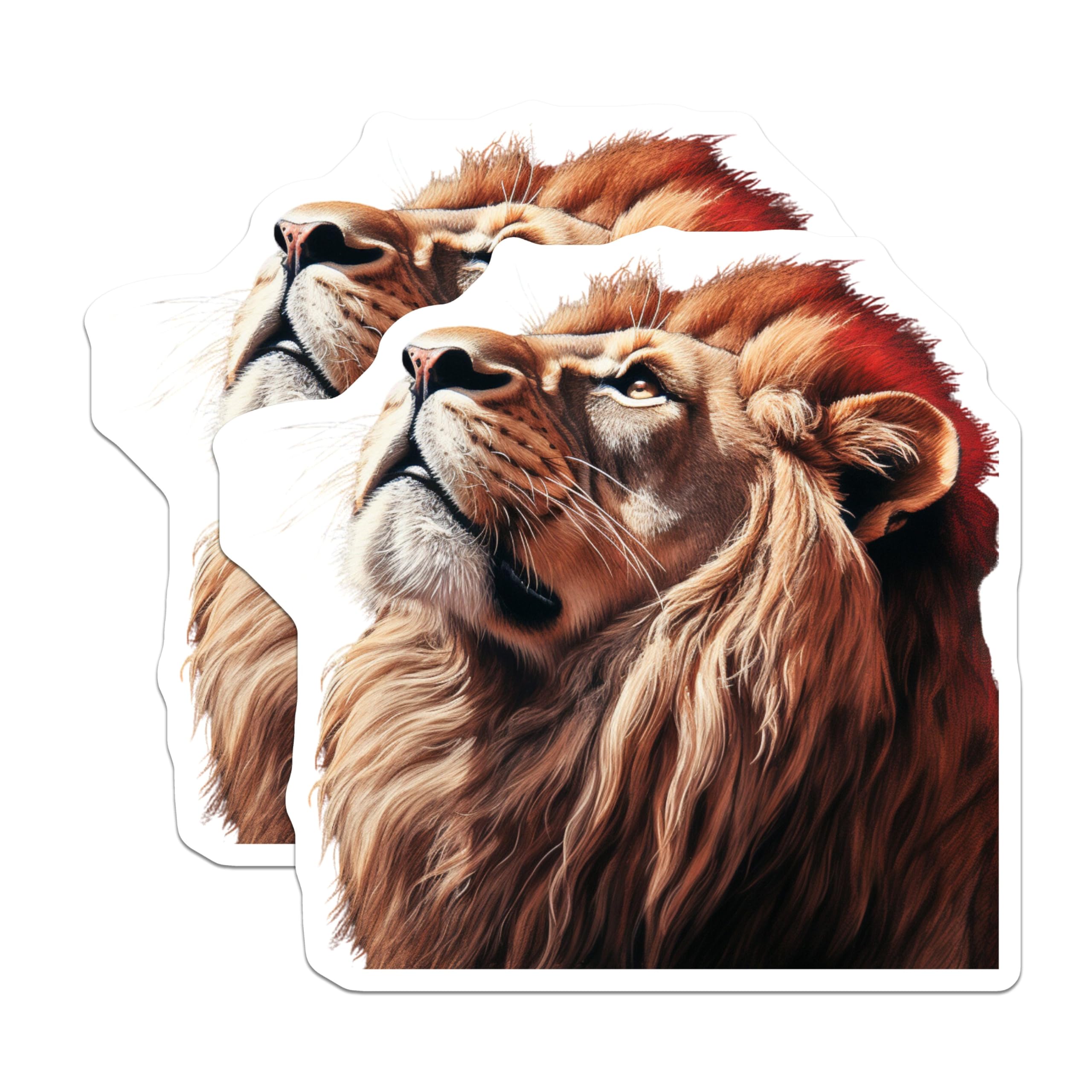 (2 Pack) Lion Head Stickers - Animal Stickers - Wildlife Art Stickers for Kids Adults - Notebook Phone Decor - 5" On Longest Side - Sticks to Smooth Flat Surfaces - Made in USA - BMCS4264