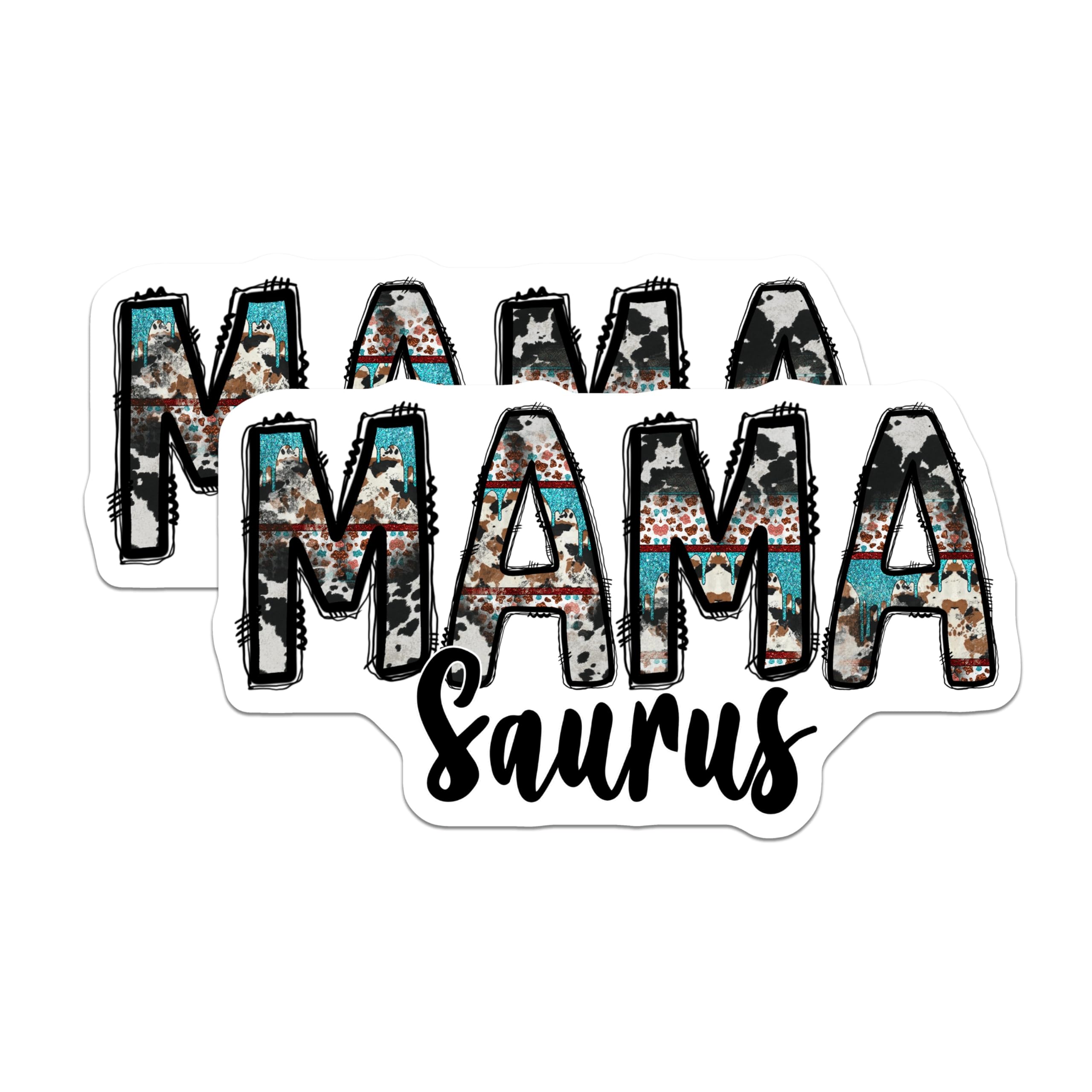 (2 Pack) Mammasaurus Cow Print Magnets - Western Mama Life - Refrigerator Decor for Moms - 5 Inches On Longest Side - Thick Durable Magnet - Made in USA - MAG26147