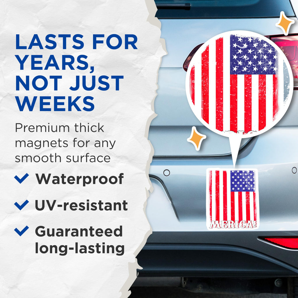 (2 Pack) Distressed American Flag Magnets - USA Patriotic Decor - Merica Fridge Accessories - 5 Inches On Longest Side - Thick Durable Magnet - Made in USA - MAG30167