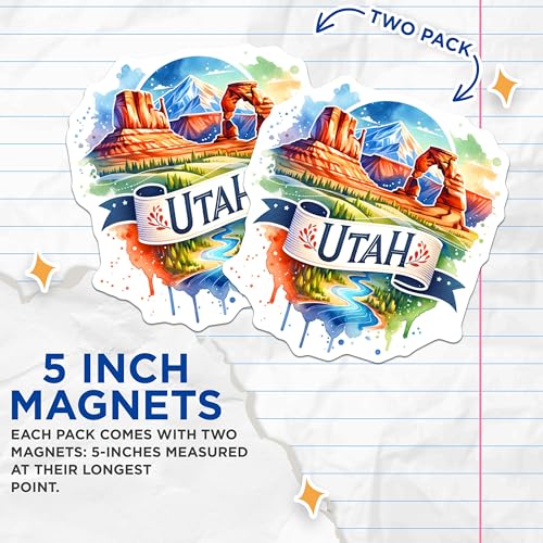 (2 Pack) Utah Magnets - Scenic Utah Travel Souvenir - National Parks Magnets - Utah Artwork Decor - 5" On Longest Side - for Cars, Fridges, Toolboxes - Made in USA - MAG6943