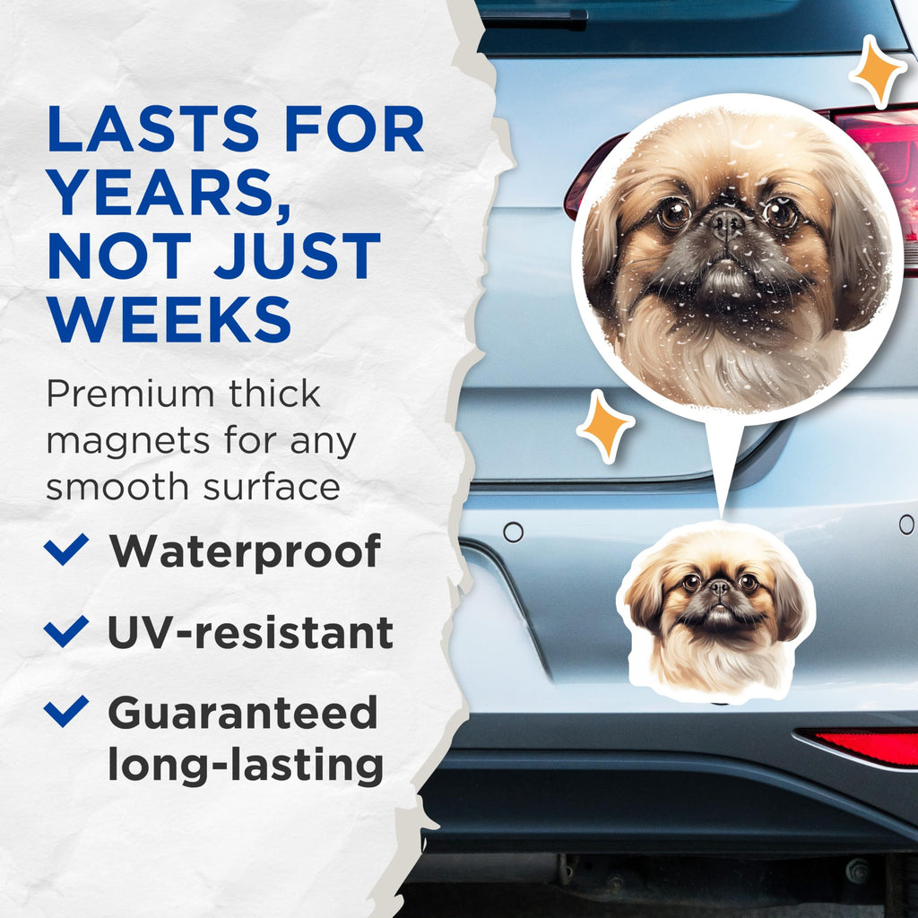 (2 Pack) Pekingese Dog Magnets - Cute Fluffy Puppy Art - Pet Lover Animal Portrait - Dog Mom Dad Fridge Decor - 5 Inches On Longest Side - Thick Durable Magnet - Made in USA - MAG26720