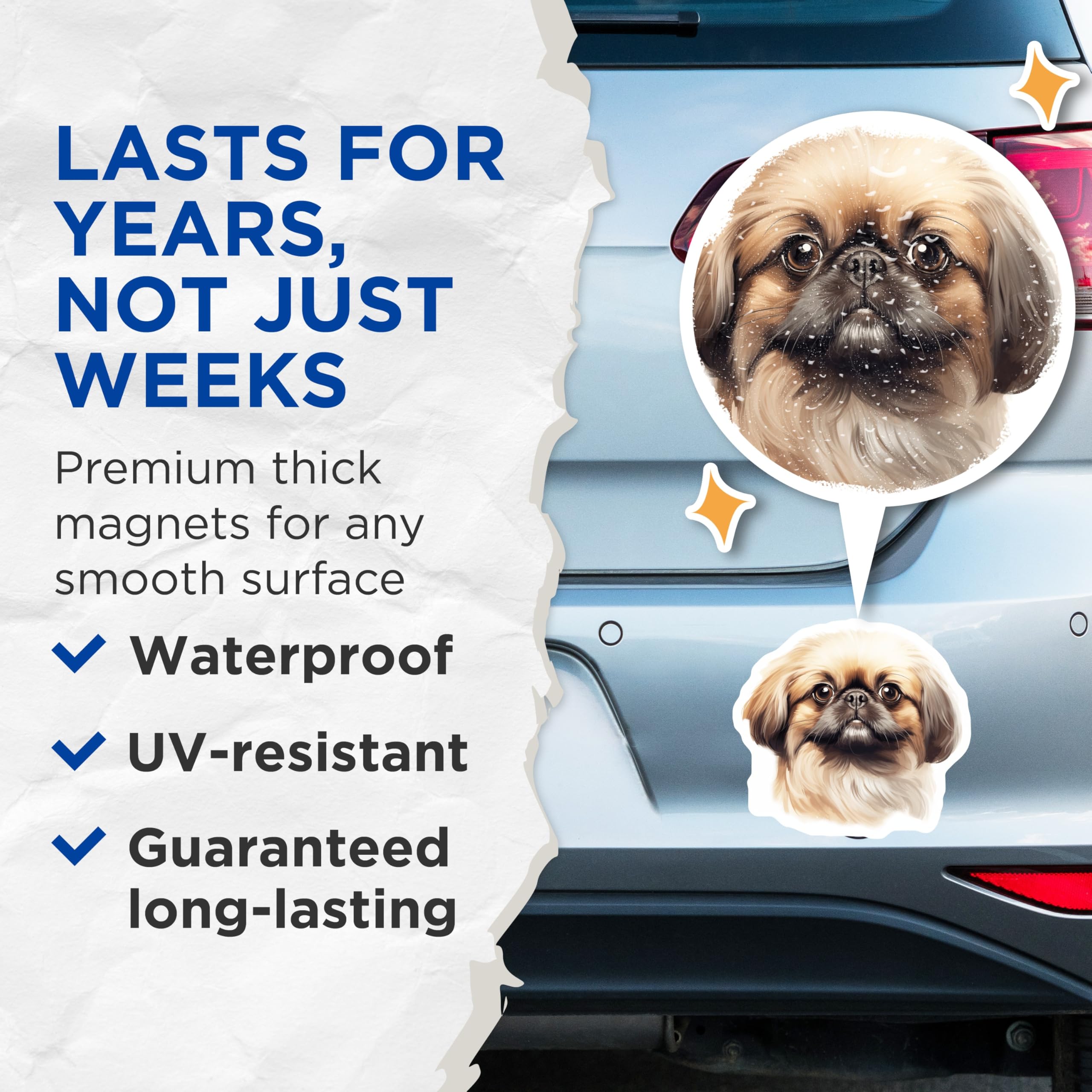 (2 Pack) Pekingese Dog Magnets - Cute Fluffy Puppy Art - Pet Lover Animal Portrait - Dog Mom Dad Fridge Decor - 5 Inches On Longest Side - Thick Durable Magnet - Made in USA - MAG26720
