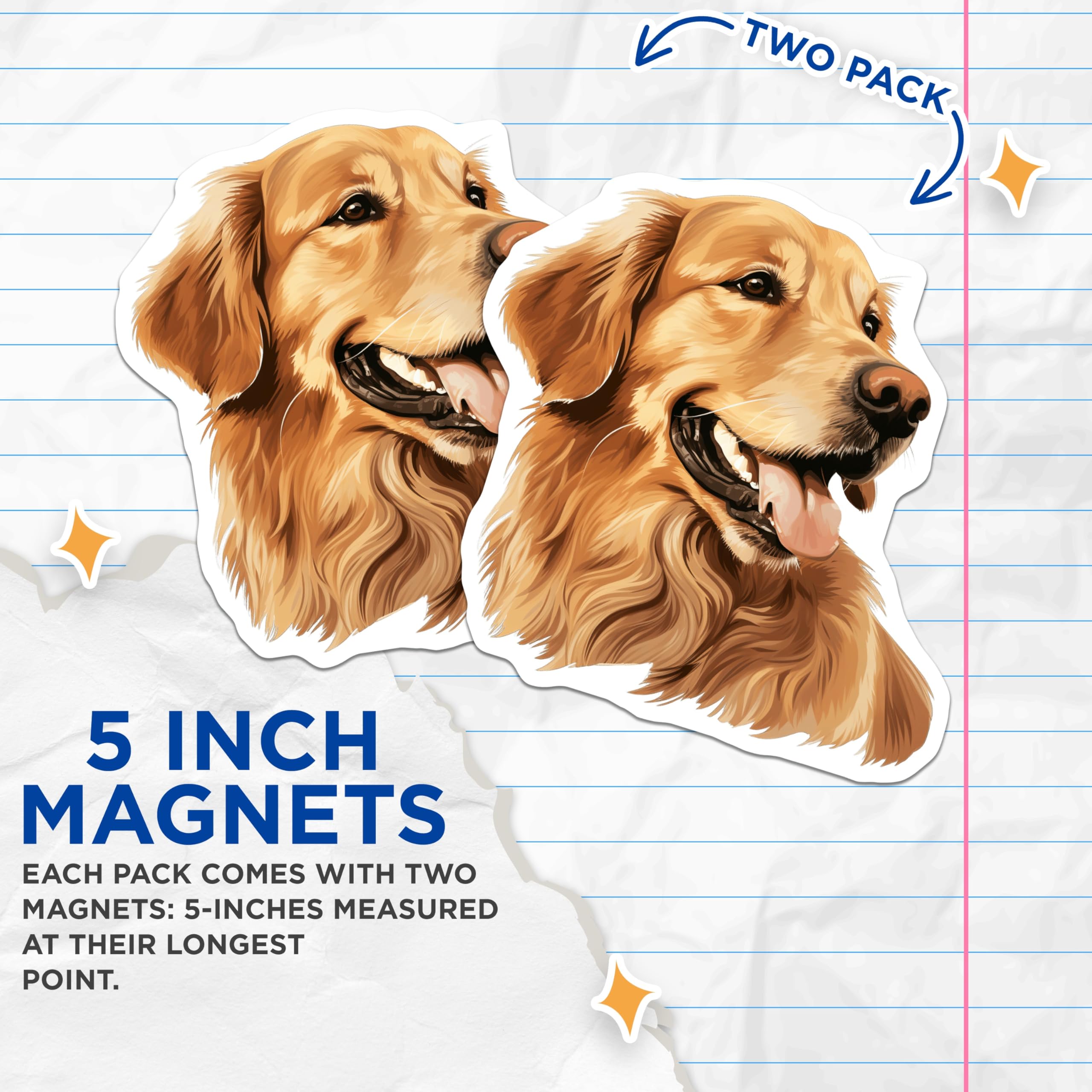 (2 Pack) Golden Retriever Dog Magnets - Happy Dog Decor - Pet Parent Kitchen Fridge Accessories - 5 Inches On Longest Side - Thick Durable Magnet - Made in USA - MAG28922