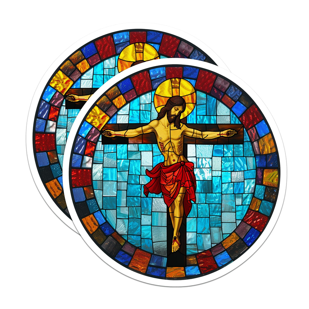 (2 Pack) Stained Glass Jesus Crucifixion Magnets - Christian Religious Art - Catholic Faith Decor - Spiritual Easter Symbol - 5 Inches On Longest Side - Thick Durable Magnet - Made in USA - MAG38779