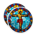 (2 Pack) Stained Glass Jesus Crucifixion Magnets - Christian Religious Art - Catholic Faith Decor - Spiritual Easter Symbol - 5 Inches On Longest Side - Thick Durable Magnet - Made in USA - MAG38779