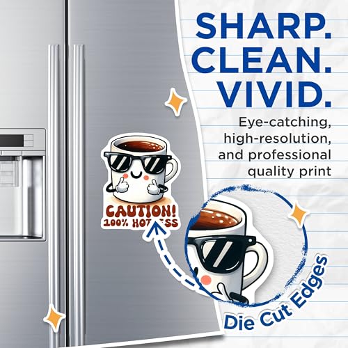 (2 Pack) Caution Hotness Magnets - Funny Kitchen Magnets - Coffee Lovers Magnets - Cute Coffee Mug Magnets - 5" On Longest Side - for Cars, Refrigerators, Toolboxes, Lockers - Made in USA BMCS3290