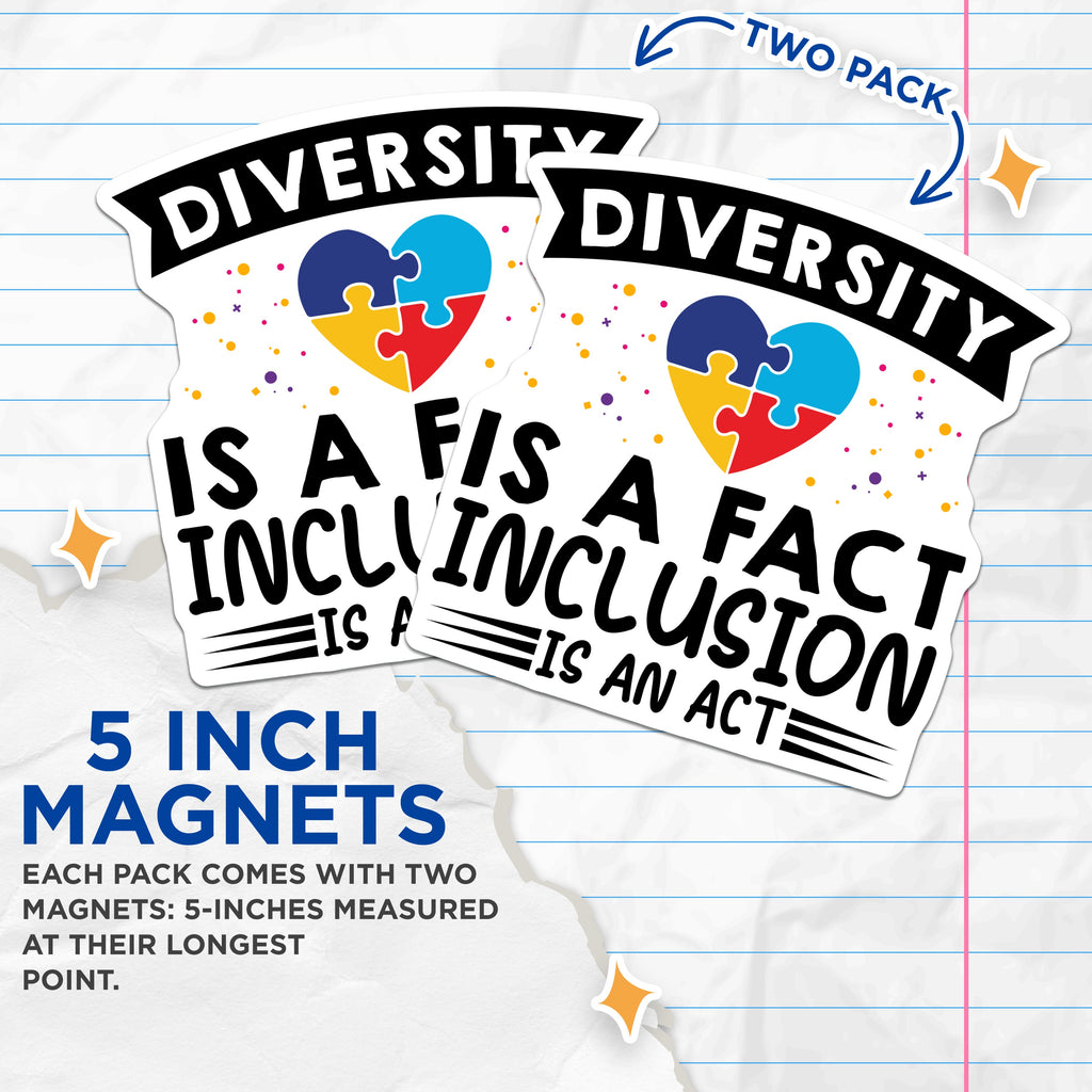 (2 Pack) Autism Awareness Magnets - Inclusion Diversity Neurodiversity - Puzzle Heart Acceptance Support - 5 Inches On Longest Side - Thick Durable Magnet - Made in USA - MAG37751