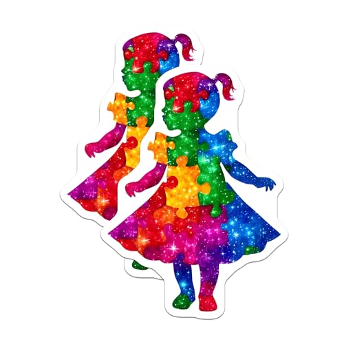 (2 Pack) Autism Awareness Magnets - Child Puzzle Piece Design - Rainbow Colors - Support and Promote Autism - 5" On Longest Side - for Cars, Fridges, Toolboxes - Made in USA - MAG7904