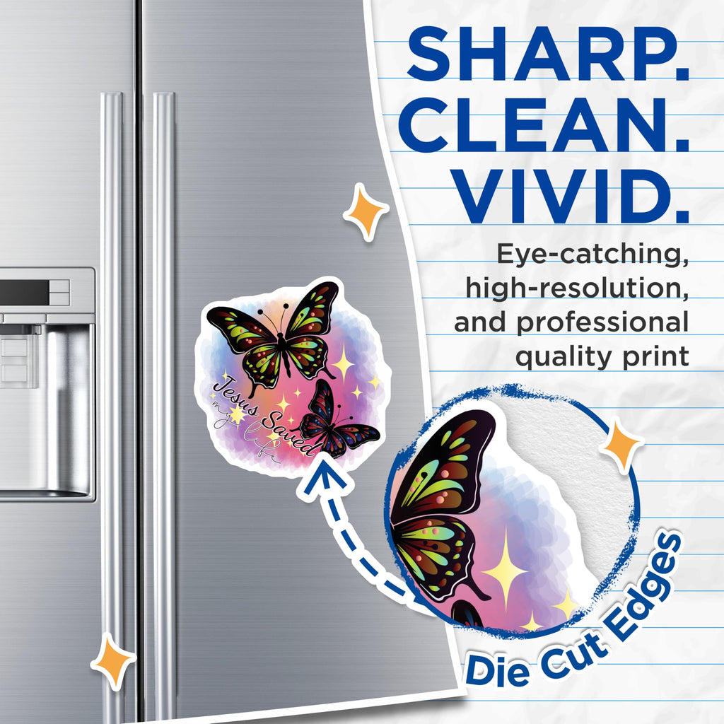 (2 Pack) Jesus Saved My Life Magnets - Christian Butterfly Decor - Inspirational Faith Refrigerator Magnets - 5 Inches On Longest Side - Thick Durable Magnet - Made in USA - MAG19618