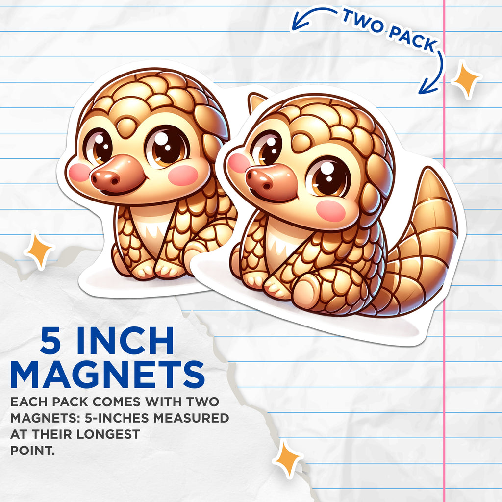 (2 Pack) Cute Pangolin Magnets - Adorable Kawaii Animal Art - Wildlife Conservation Fridge Locker Decor - 5 Inches On Longest Side - Thick Durable Magnet - Made in USA - MAG37900