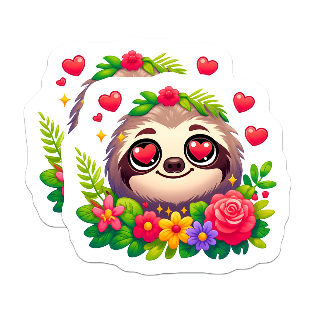 (2 Pack) Cute Sloth Magnets - Adorable Heart Eyes Sloth Decor - Floral Animal Fridge Locker Magnet - Kawaii Home Accent - 5 Inches On Longest Side - Thick Durable Magnet - Made in USA - MAG22184