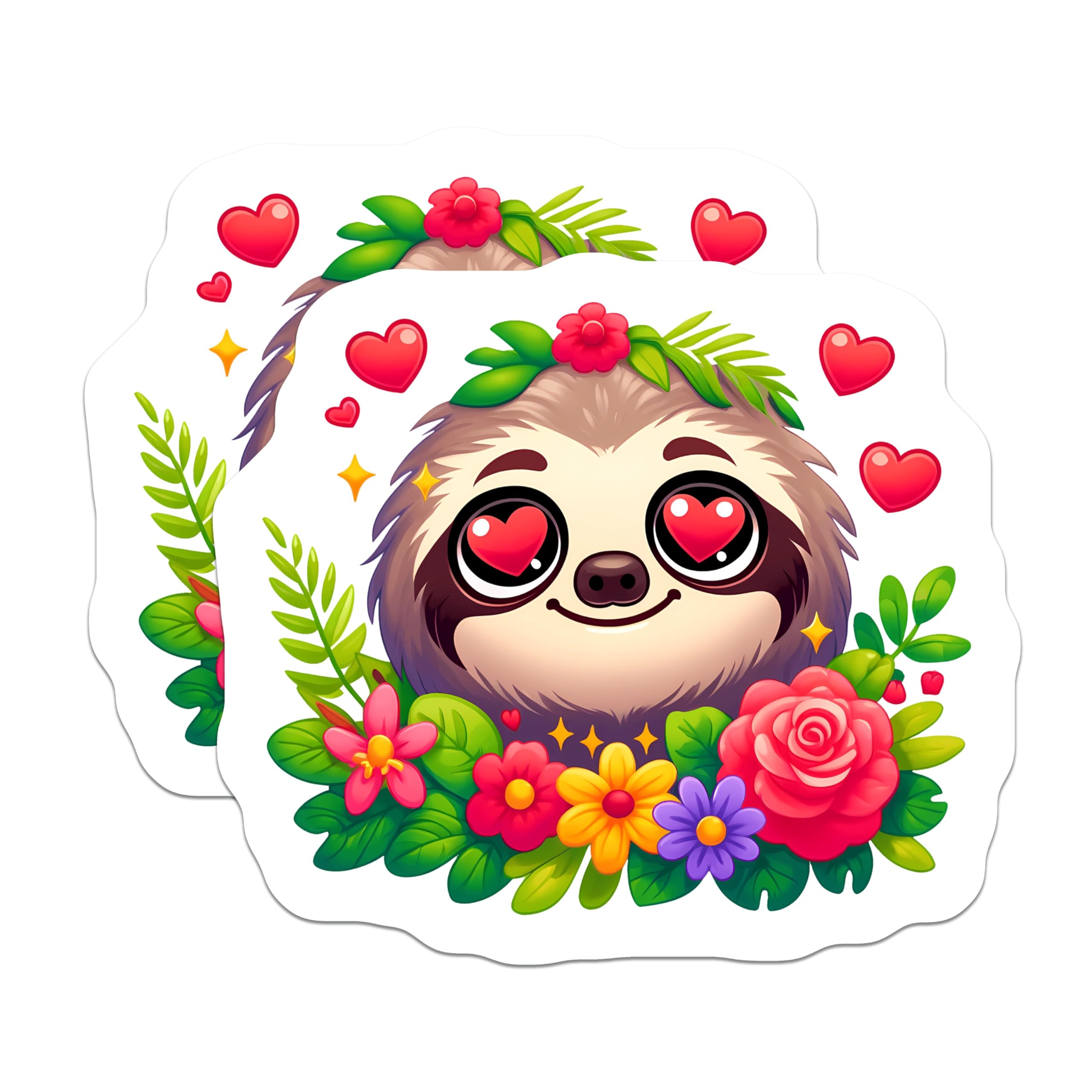 (2 Pack) Cute Sloth Magnets - Adorable Heart Eyes Sloth Decor - Floral Animal Fridge Locker Magnet - Kawaii Home Accent - 5 Inches On Longest Side - Thick Durable Magnet - Made in USA - MAG22184