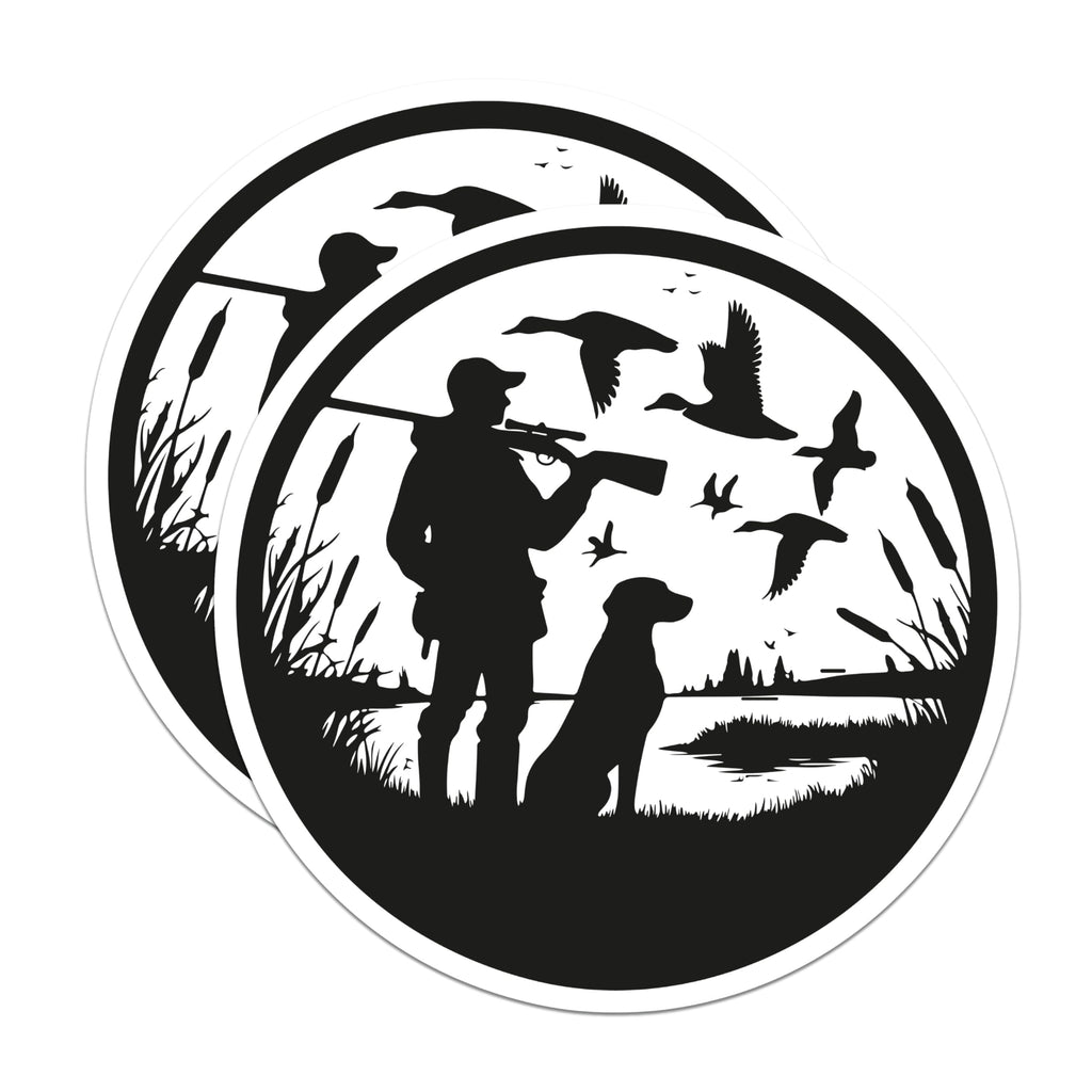 (2 Pack) Waterfowl Hunting Magnets - Hunter Dog Silhouette - Lake Marsh Scene - Outdoor Nature Decor - 5 Inches On Longest Side - Thick Durable Magnet - Made in USA - MAG21877