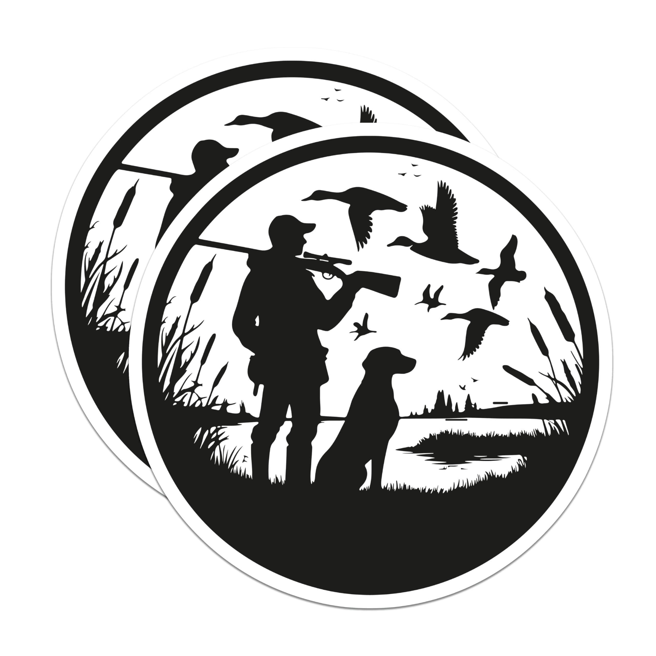 (2 Pack) Waterfowl Hunting Magnets - Hunter Dog Silhouette - Lake Marsh Scene - Outdoor Nature Decor - 5 Inches On Longest Side - Thick Durable Magnet - Made in USA - MAG21877