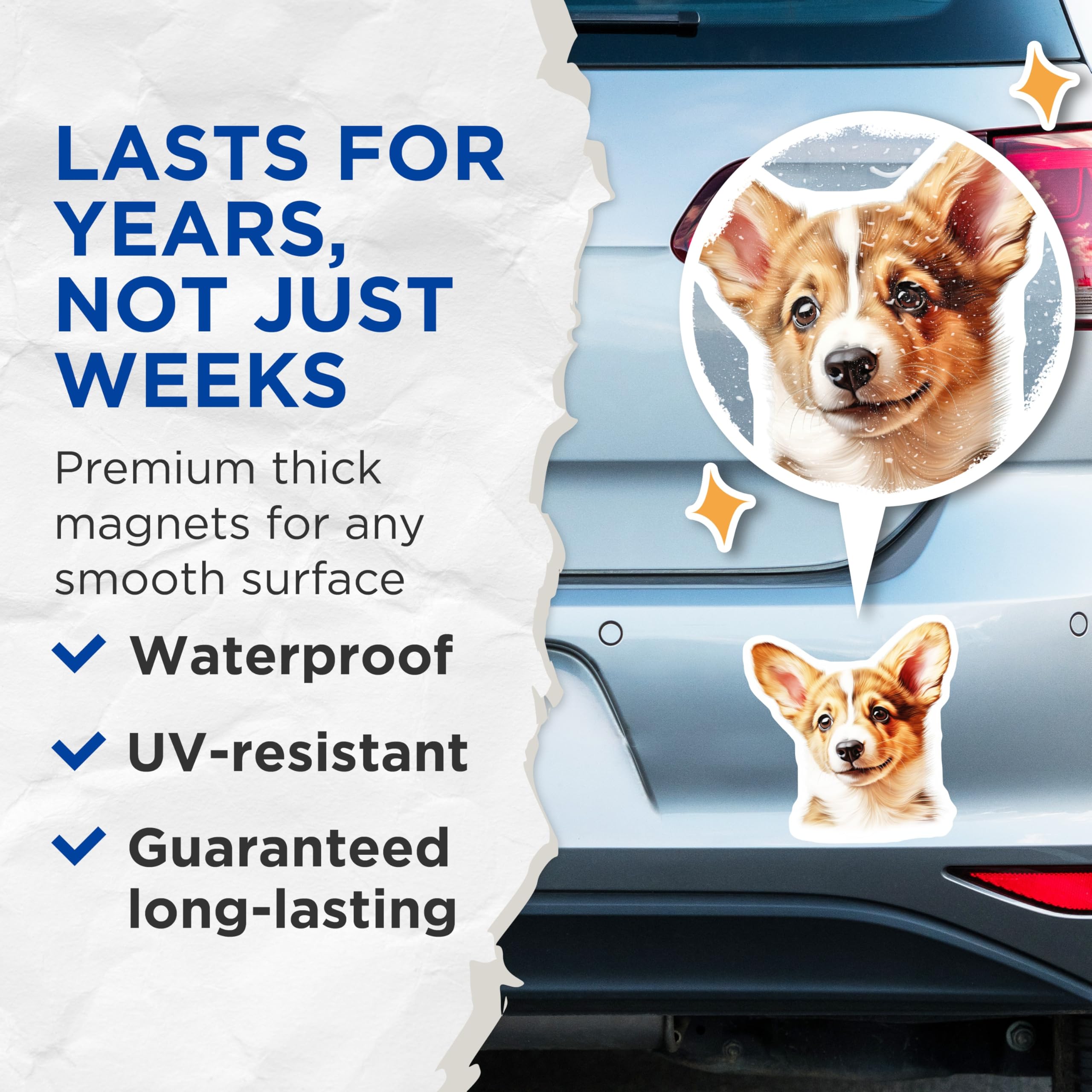 (2 Pack) Pembroke Welsh Corgi Puppy Magnets - Adorable Dog Refrigerator Decor - Pet Lover Home Accessory - Dog Mom Dad - 5 Inches On Longest Side - Thick Durable Magnet - Made in USA - MAG24505