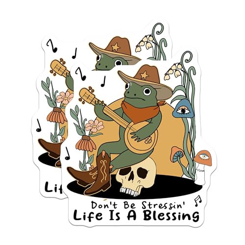 (2 Pack) Musical Frog Stickers - Inspirational Quote - Cute Animal - 5" On Longest Side - Sticks to Smooth Flat Surfaces - Made in USA - BMCS7267