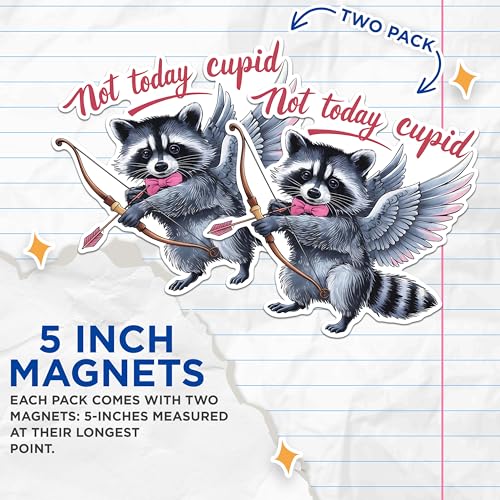 (2 Pack) Not Today Cupid Magnets - Funny Raccoon Magnets - Anti Valentine's Day Magnets- 5" On Longest Side - for Fridges, Toolboxes, Cars - Made in USA - MAG3017