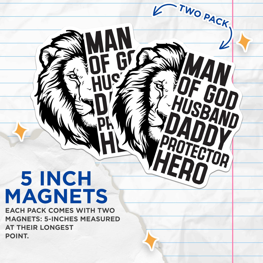 (2 Pack) Christian Dad Magnets - Lion Husband Daddy - Protector Hero Refrigerator Magnets - 5" On Longest Side - Premium Magnet - for Cars, Refrigerators, Toolboxes, Lockers - Made in USA - MAG14241