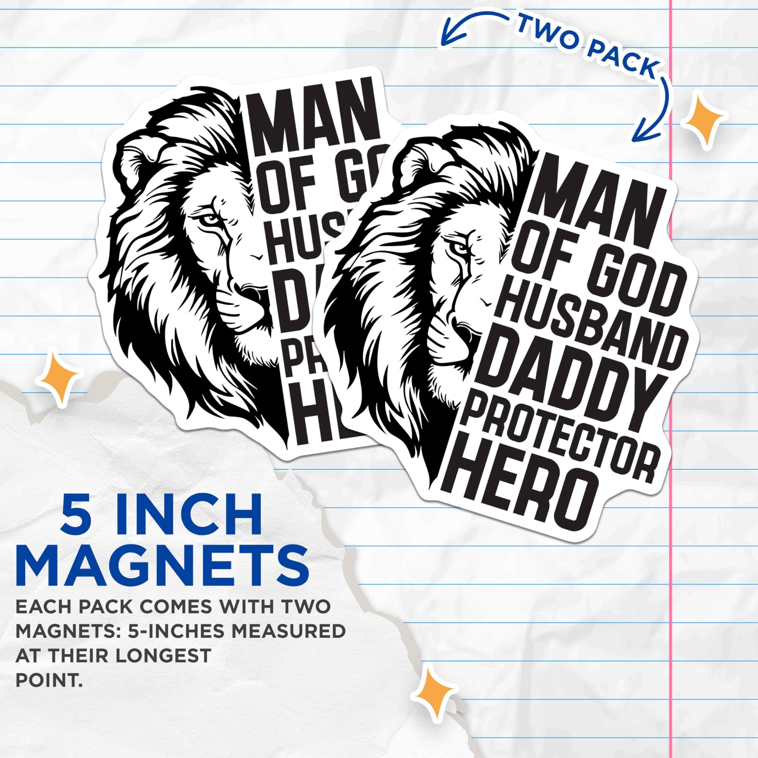 (2 Pack) Christian Dad Magnets - Lion Husband Daddy - Protector Hero Refrigerator Magnets - 5" On Longest Side - Premium Magnet - for Cars, Refrigerators, Toolboxes, Lockers - Made in USA - MAG14241