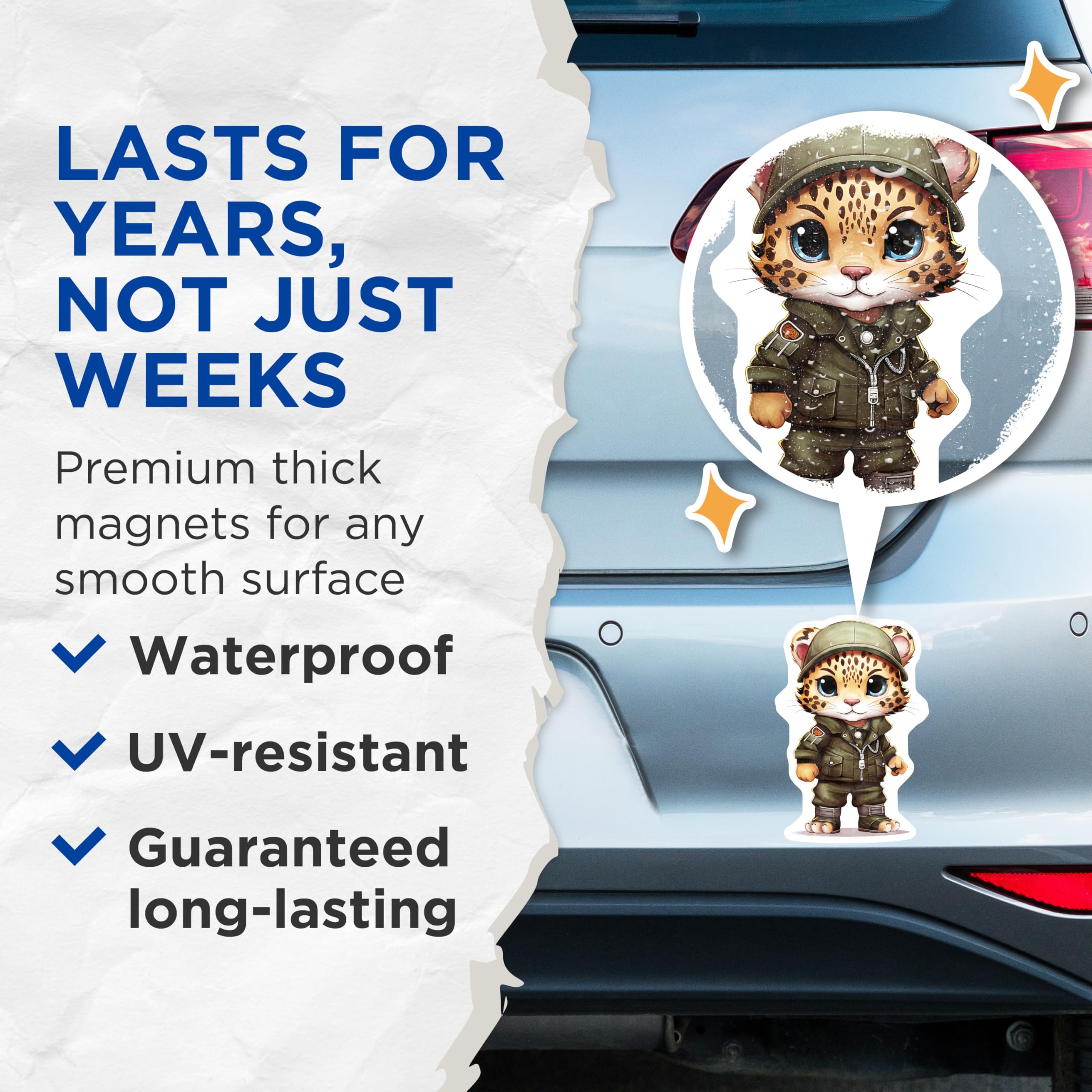 (2 Pack) Leopard Soldier Magnets - Cute Cartoon Animal - Army Theme Fridge Decor - 5" On Longest Side - Premium Magnet - for Cars, Refrigerators, Toolboxes, Lockers - Made in USA - MAG16933