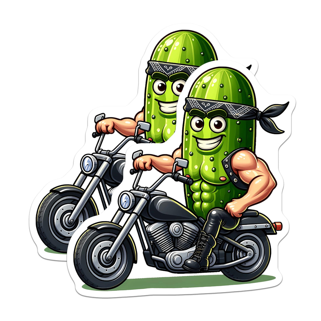 (2 Pack) Biker Pickle Magnets - Muscular Motorcycle Rider Fridge Decor - Funny Kitchen Novelty Accessory for Humor - 5 Inches On Longest Side - Thick Durable Magnet - Made in USA - MAG21663