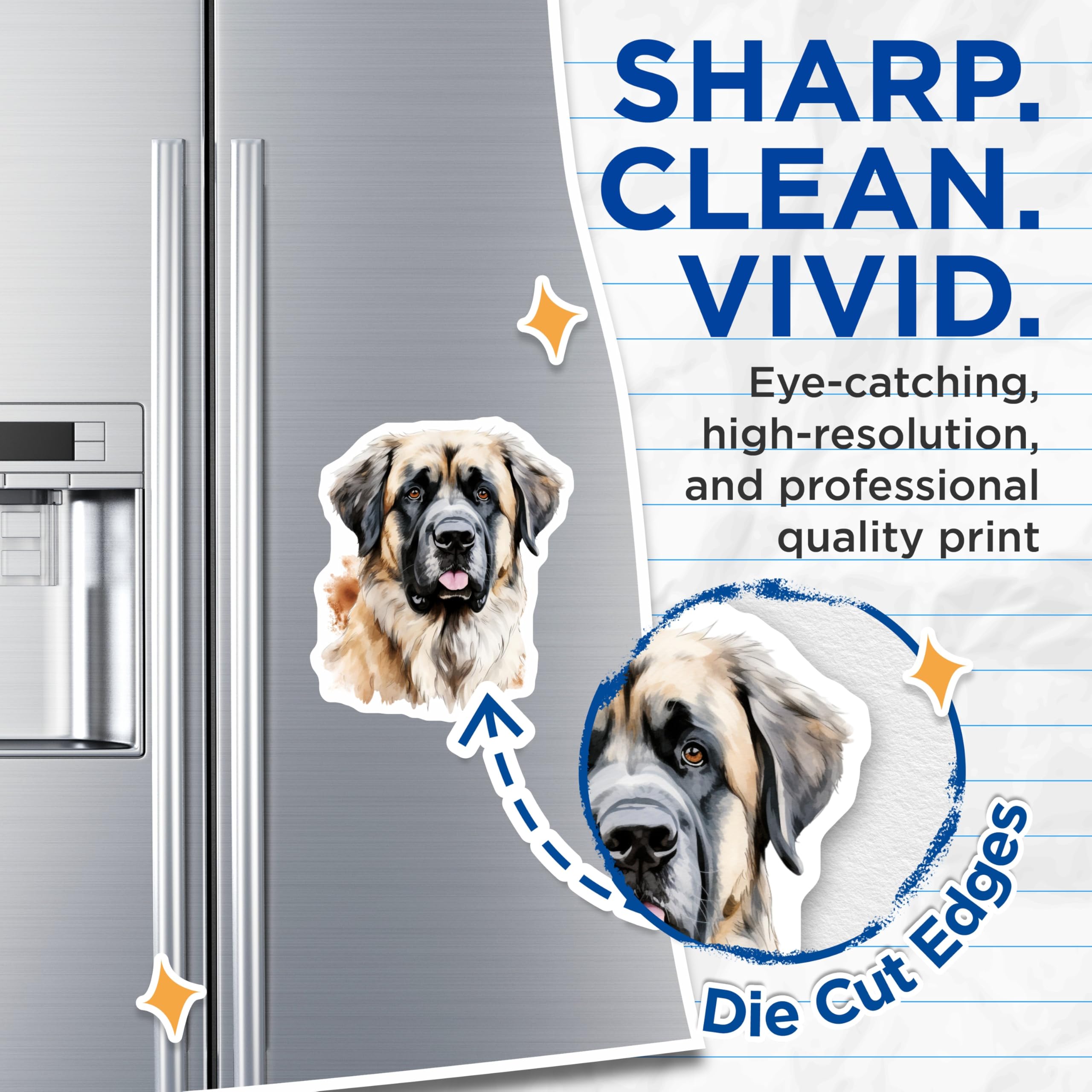 (2 Pack) Mastiff Dog Magnets - Watercolor Dog Art - Pet Lover Home Decor - 5 Inches On Longest Side - Thick Durable Magnet - Made in USA - MAG30493