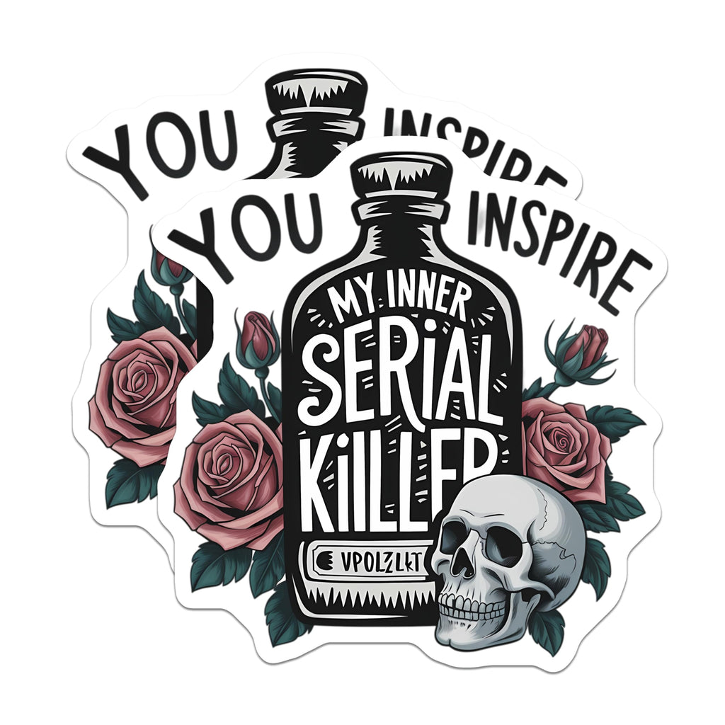 (2 Pack) Serial Killer Magnets - You Inspire My Inner Killer - Dark Humor Skull Rose Decor - True Crime Fan Art - 5 Inches On Longest Side - Thick Durable Magnet - Made in USA - MAG22623