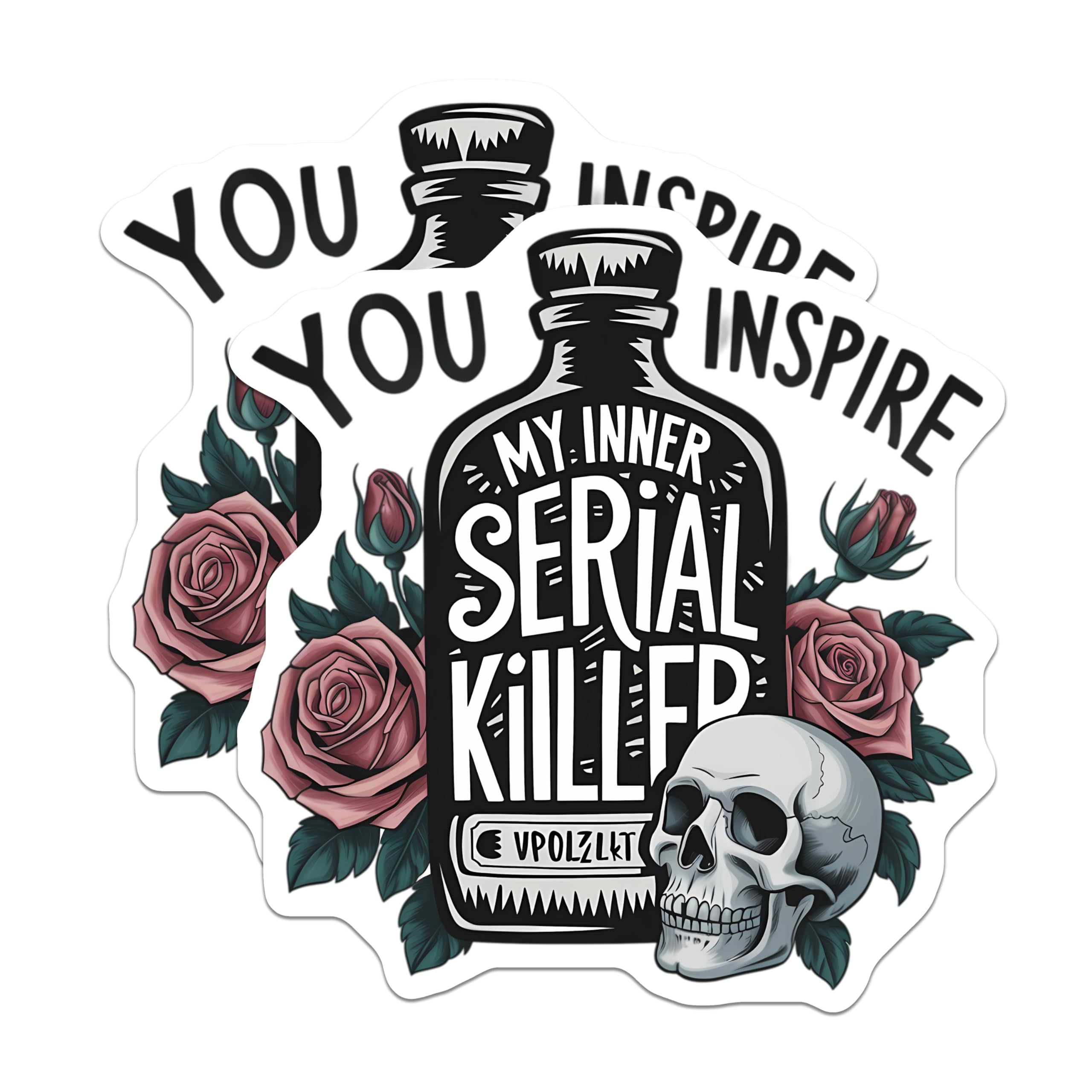 (2 Pack) Serial Killer Magnets - You Inspire My Inner Killer - Dark Humor Skull Rose Decor - True Crime Fan Art - 5 Inches On Longest Side - Thick Durable Magnet - Made in USA - MAG22623