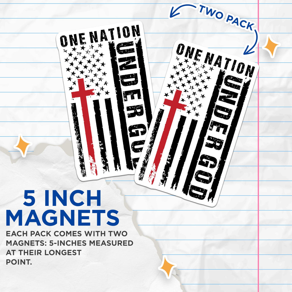 (2 Pack) One Nation Under God Magnets - Christian American Flag - Faith Patriotic Decor - 5 Inches On Longest Side - Thick Durable Magnet - Made in USA - MAG28591