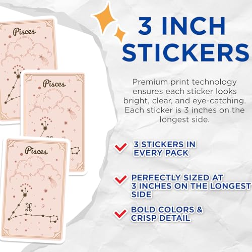 (3 Pack) Pisces Zodiac Decals - Astrology Sign Stickers - Horoscope Laptop Decals - 3 Inches On Longest Side - Easy Peel & Apply - Made in USA - 3MCS8359