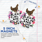 (2 Pack) Keep Calm and Cluck On Magnets - Animal Print Chicken Magnets - Floral Farmhouse Decor - 5" On Longest Side - for Cars, Fridges, Toolboxes - Made in USA - MAG5636
