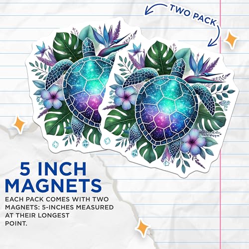(2 Pack) Sea Turtle Magnets - Galaxy Turtle Magnets - Ocean Animal Magnets - Cosmic Art Fridge Magnets - Tropical - 5" On Longest Side - for Cars, Fridges, Toolboxes - Made in USA - MAG4500