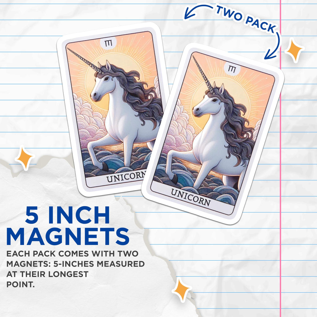 (2 Pack) Ethereal Unicorn Magnets - Magical Fantasy Creature Art - Spiritual Tarot Card Inspired Refrigerator Decorations - 5 Inches On Longest Side - Thick Durable Magnet - Made in USA - MAG21776