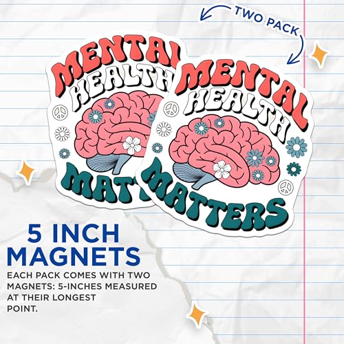 (2 Pack) Mental Health Matters Magnets - Positive Affirmation - Self Care - 5" On Longest Side - for Cars, Fridges, Toolboxes - Made in USA - MAG4561