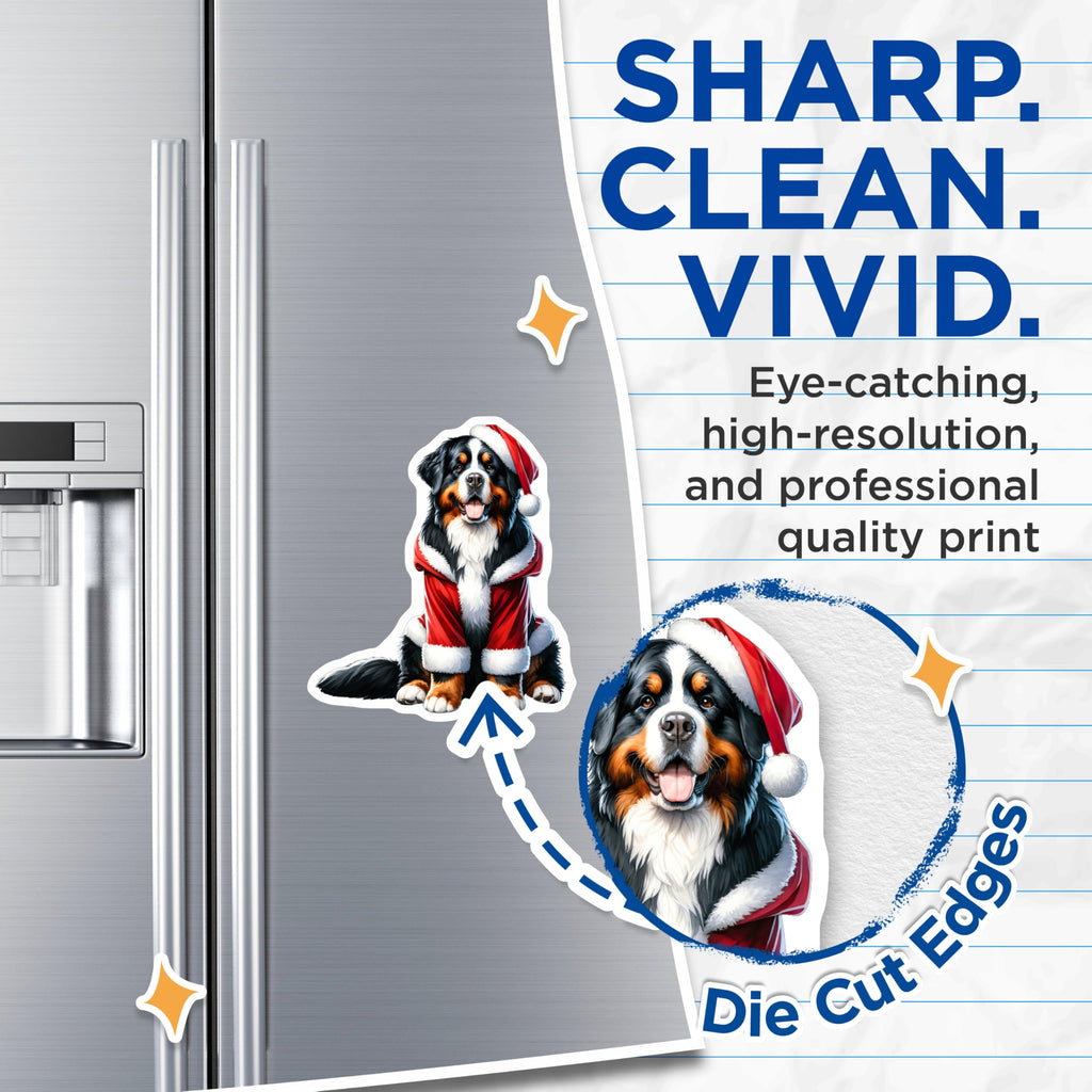(2 Pack) Bernese Mountain Dog Magnets - Christmas Dog Decor - Santa Hat Pet Lover Home - 5 Inches On Longest Side - Thick Durable Magnet - Made in USA - MAG26083