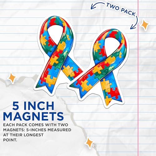(2 Pack) Colorful Puzzle Ribbon Magnet - 5" On Longest Side - Sticks to Smooth Flat Surfaces - Made in USA - MAG9623