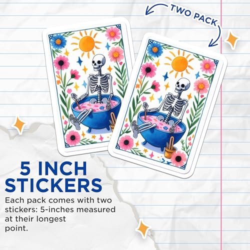 (2 Pack) Skeleton Spa Stickers - Cute Skeleton - Relaxation Decor - 5" On Longest Side - Sticks to Smooth Flat Surfaces - Made in USA - BMCS9421