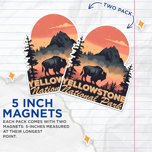 (2 Packs) Yellowstone National Park Magnets - Yellowstone National Magnets - 5 Inches On Longest Side - Premium Magnet - for Fridges, Toolboxes, Cars - Made in USA - MAG2546