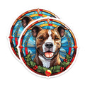 (2 Pack) Stained Glass Pitbull Dog Magnets - Festive Christmas Holiday Pet Art Decor - Amstaff Lover Fridge Accessories - 5 Inches On Longest Side - Thick Durable Magnet - Made in USA - MAG24395