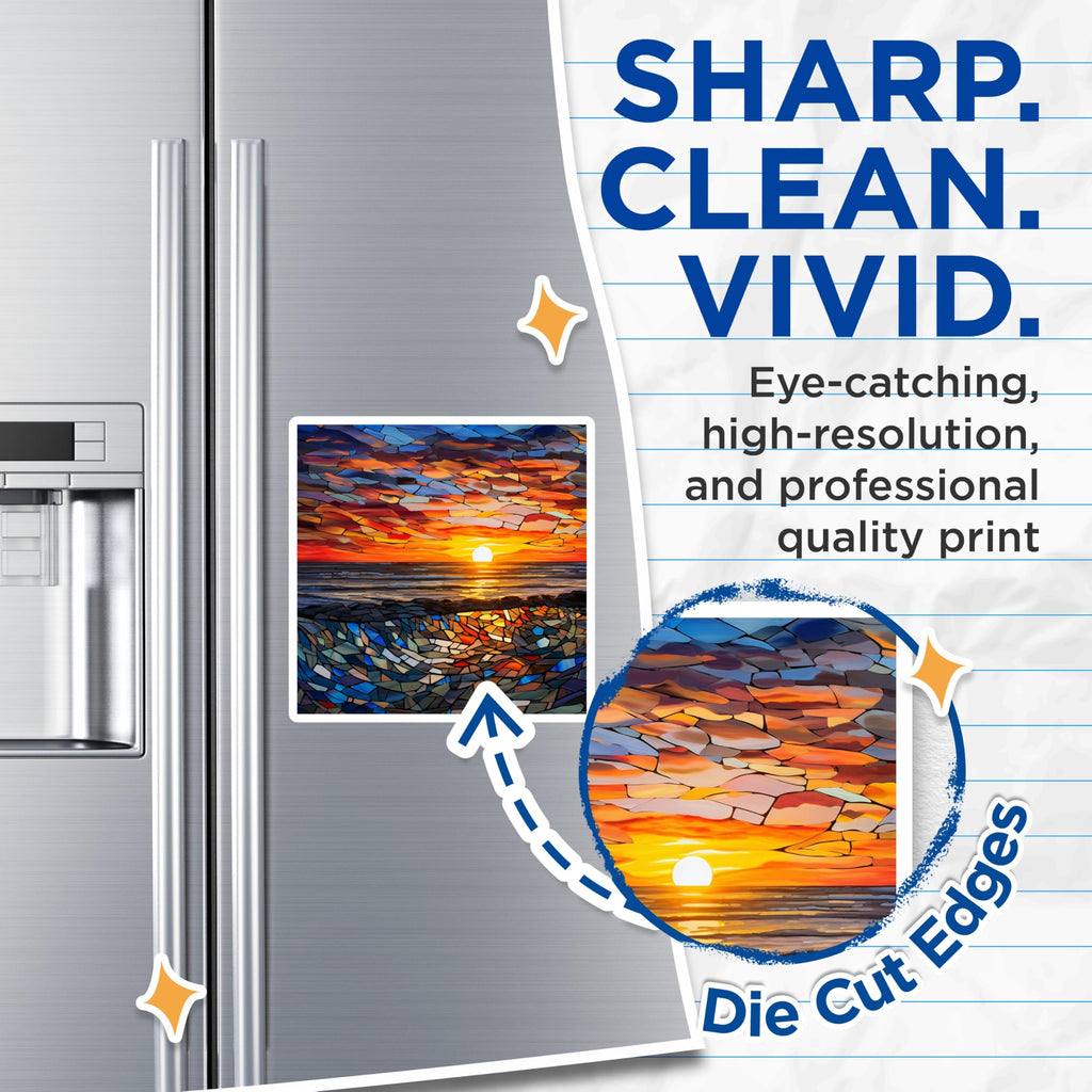 (2 Pack) Sunset Mosaic Magnets - Ocean Beach Stained Glass Decor - Coastal Refrigerator Art - 5 Inches On Longest Side - Thick Durable Magnet - Made in USA - MAG27168