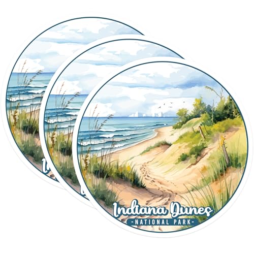 (3 Pack) Indiana Dunes Decals - National Park Sticker - Beach Scene Decal - 3 Inches On Longest Side - Easy Peel & Apply - Made in USA - 3MCS0512