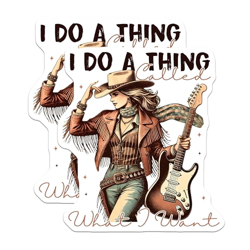 (2 Pack) Cowgirl Music Stickers - Western Guitar Art - Inspirational Quote Decals - 5" On Longest Side - Sticks to Smooth Flat Surfaces - Made in USA - BMCS7070