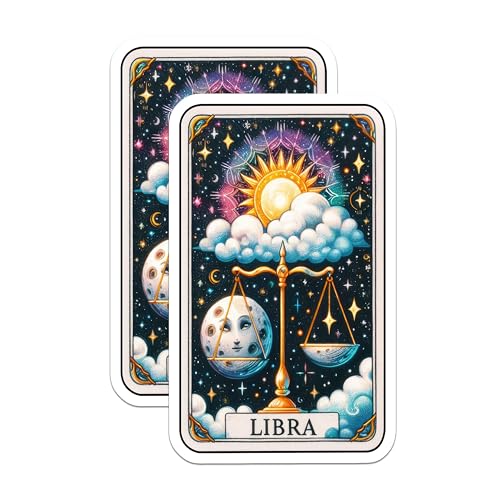 (2 Pack) Libra Zodiac Stickers - Astrological Stickers - Horoscope Stickers for Zodiac Enthusiasts - 5" On Longest Side - Sticks to Smooth Flat Surfaces - Made in USA - BMCS5142