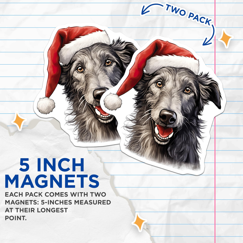 (2 Pack) Christmas Dog Magnets - Jolly Santa Hat Canine Art - Festive Holiday Pet Decor - Animal Lover Refrigerator Display - 5 Inches On Longest Side - Thick Durable Magnet - Made in USA - MAG23698